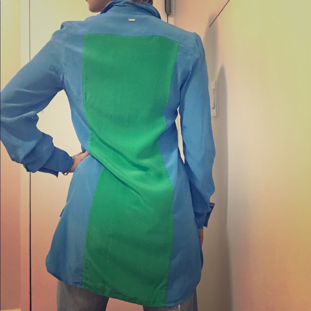 Escada long silk color blocking blouse